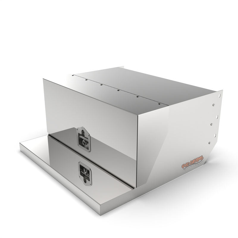 PETERBILT MIRROR FINISH STAINLESS SMOOTH TOOL BOX WITH HINGE AND T-HANDLE LATCH